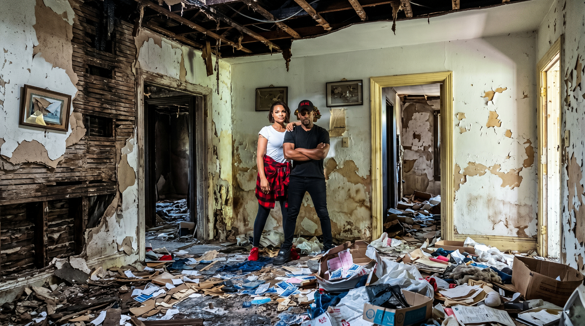 Zombie House Rescue team standing in a neglected home